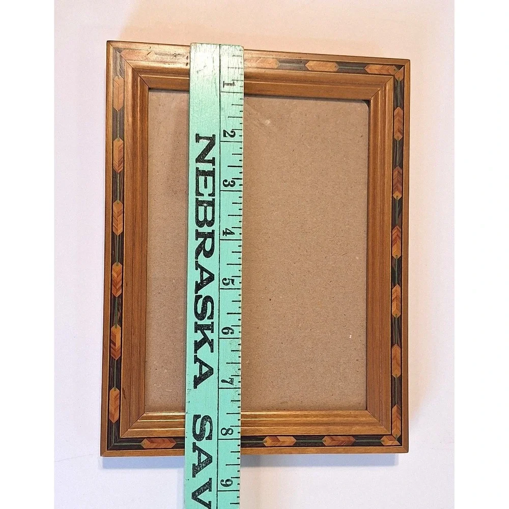 Fetco Wood Inlay Picture Frame 5x7 Marquetry Geometric Handcrafted Thailand - Picture 7 of 7